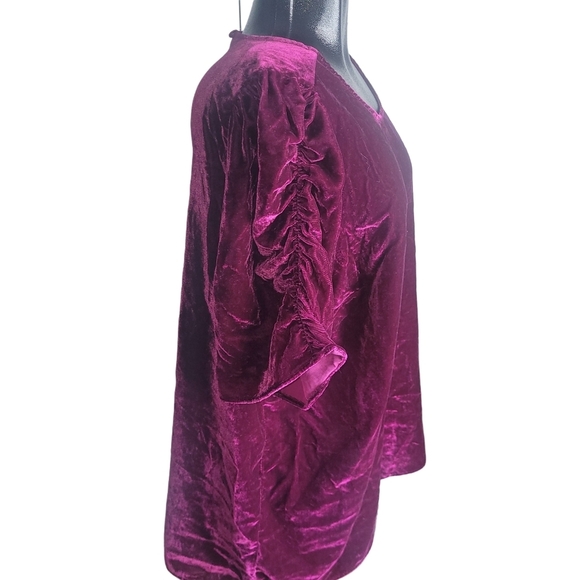 Torrid Plum Colored Velour Short Puff Sleeve Top 2 - Picture 4 of 7